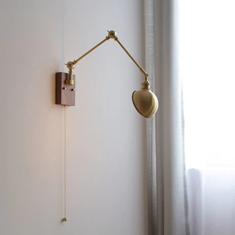 Walnut Copper Swing Arm LED Wall Light Fixture for Nodic Home Decor