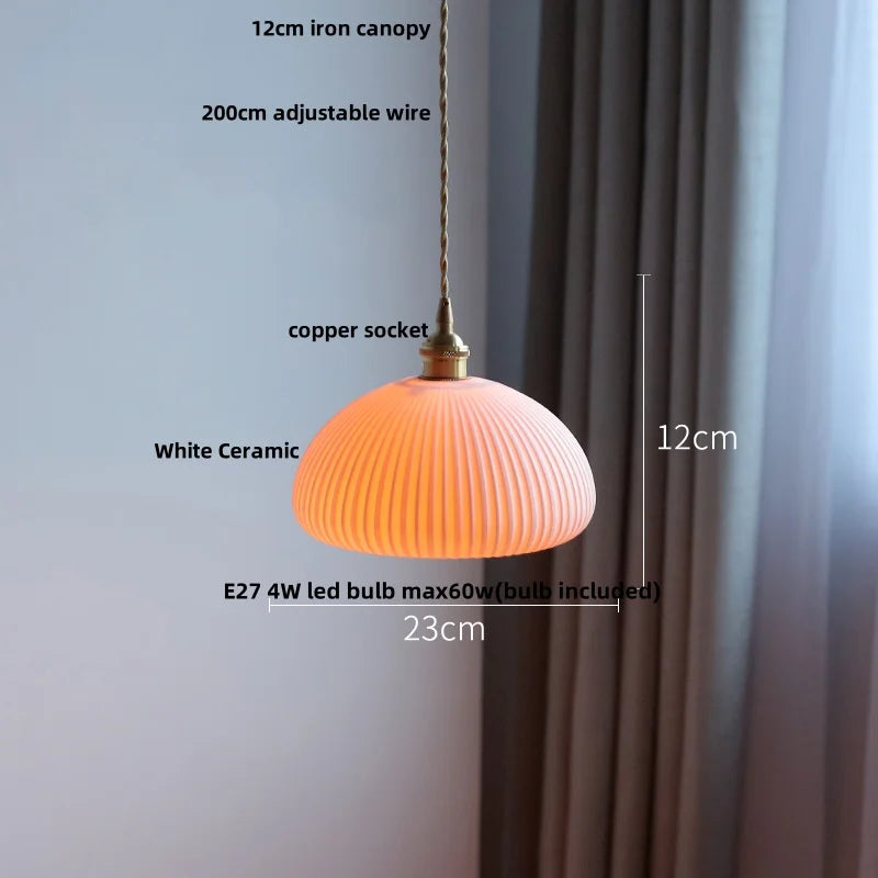 Ceramic LED Pendant Lamp, Modern Nordic Design, Adjustable 2m Wire, White Finish