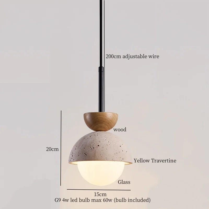 Afralia™ White Glass LED Pendant Lamp Yellow Travertine Nordic Modern Interior Lighting