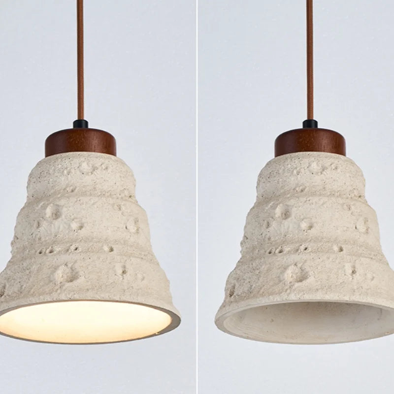 Japanese Style LED Pendant Lights Wood Canopy Cement Lampshade