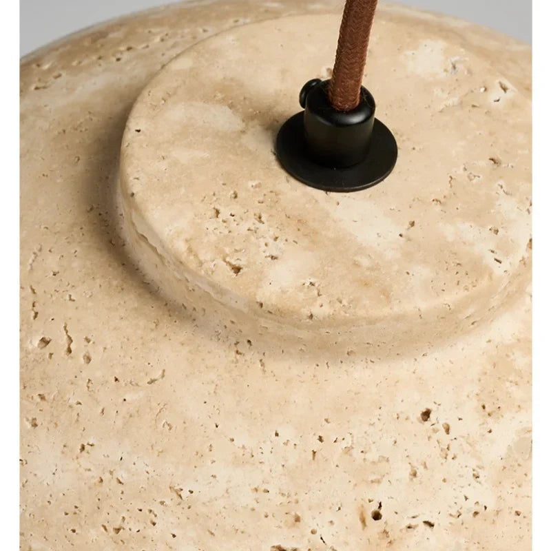 Wabi Sabi Yellow Travertine Stone LED Pendant Light for Living Room and Bar Counter