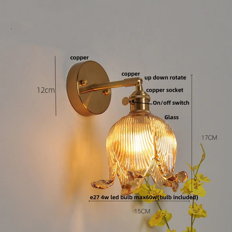 Afralia™ Loft Amber Glass LED Wall Light with Vintage Knob Switch