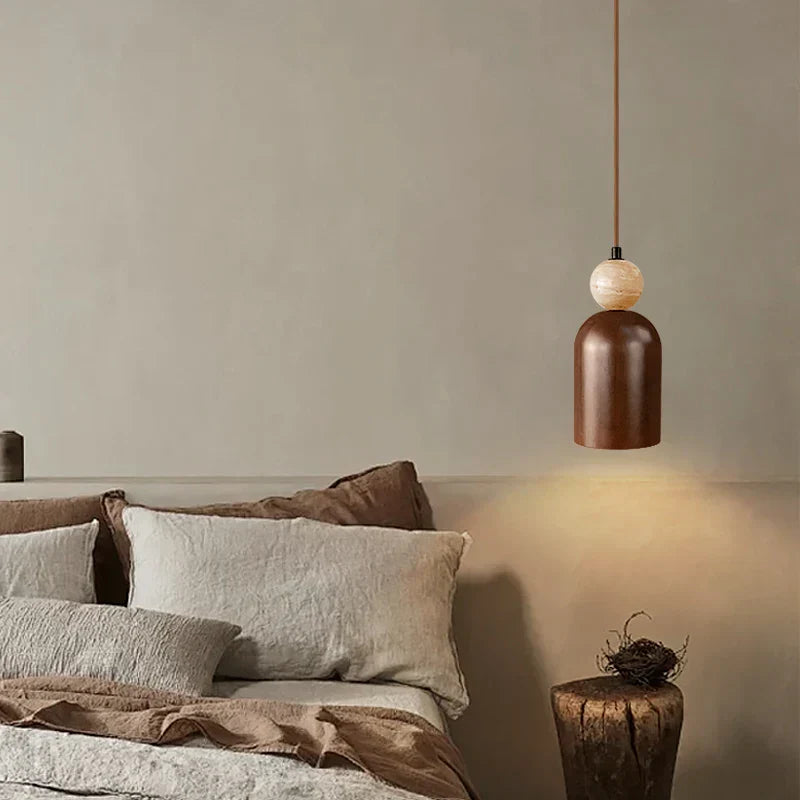 Wabi Sabi LED Pendant Lamp Yellow Travertine Wood Hanging Lights Lampara