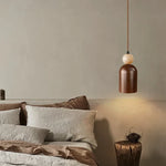 Wabi Sabi LED Pendant Lamp Yellow Travertine Wood Hanging Lights Lampara