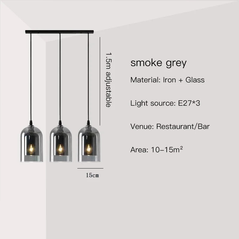Smoke Grey Glass Chandelier for Living room Bedroom Kitchen Coffee Shop Light