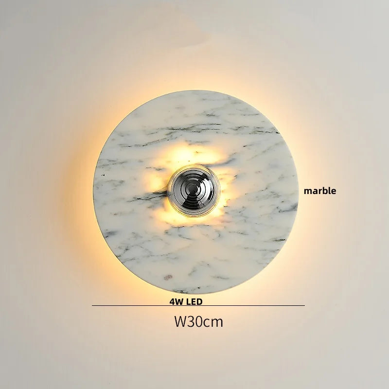 Round Black Iron LED Wall Lamp Bulgari Marble White Glass Stair Light
