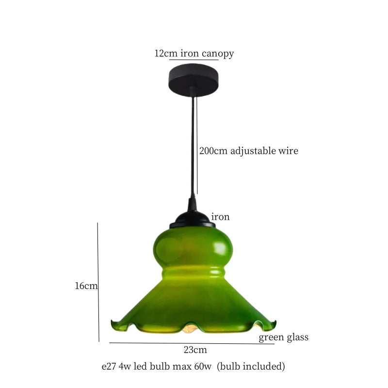 Afralia™ Green Lotus LED Pendant Light Glass Hanging Lamp
