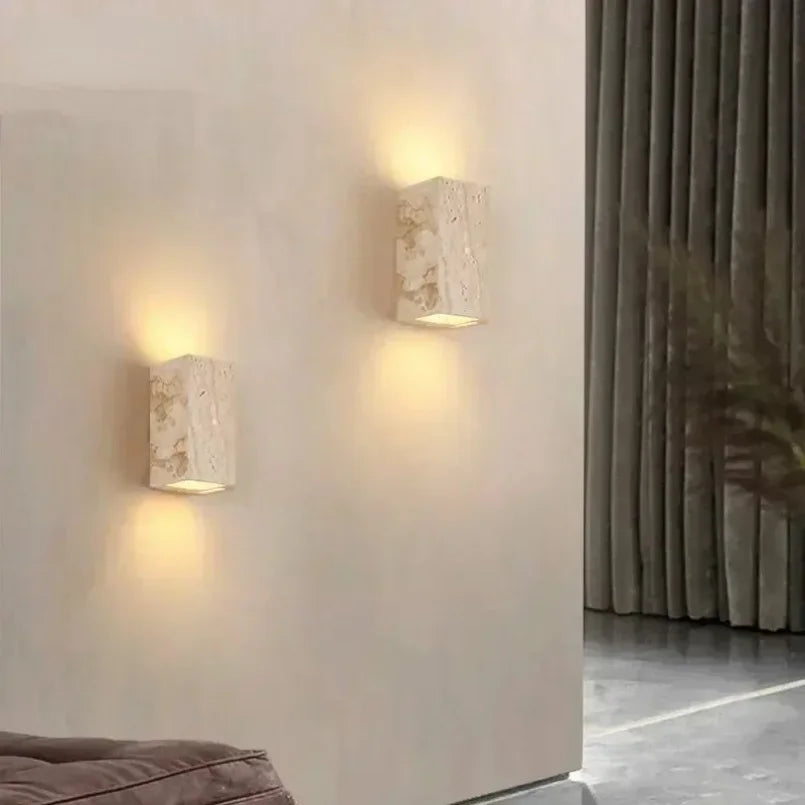 Yellow Travertine Stone Wall Sconce for Indoor/Outdoor Decor & Ambiance