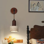 Nordic LED Wood Wall Sconce Yellow Travertine Bedside Lamp for Modern Home