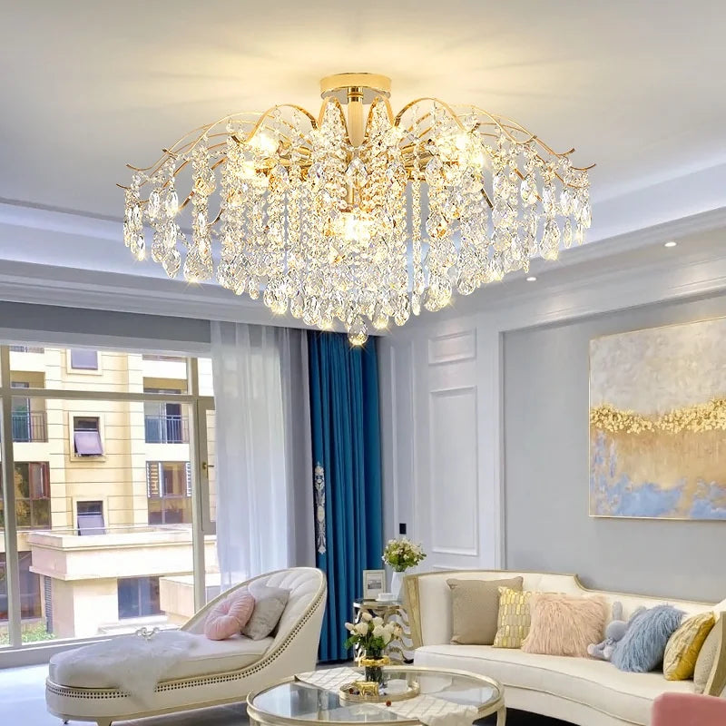Afralia™ K9 Crystal Gold Chandelier Ceiling Light | Bedroom Home Decor LED Ceiling Lamp