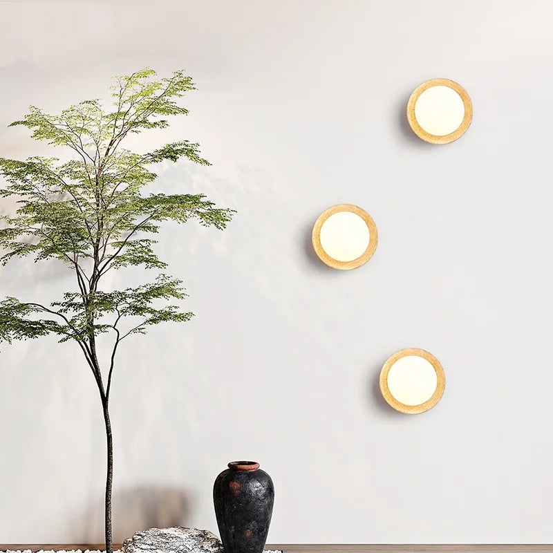 LED Wall Light: Nordic Modern Design with White Glass & Yellow Travertine Wood