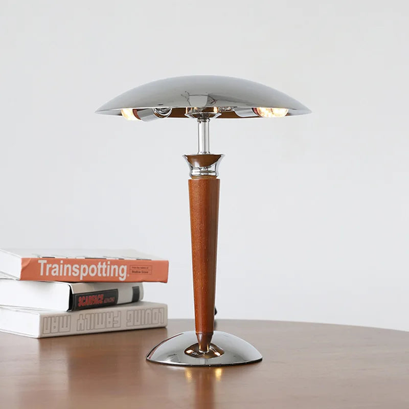 Scandinavia Chrome Desk Lamp Wood Bracket - Stylish Lighting Fixture
