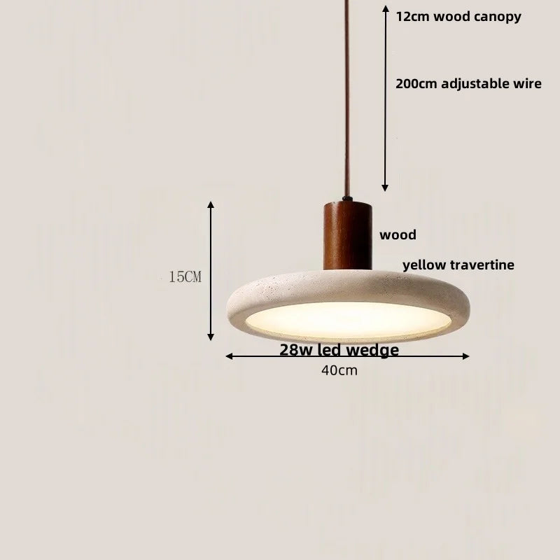 Afralia™ Wood Canopy LED Pendant Light for Kitchen Restaurant Bedroom Stone Hanging Lamp
