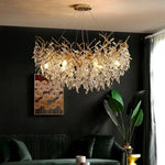 Crystal LED Pendant Lights Gold Dining Room Branch Chandelier
