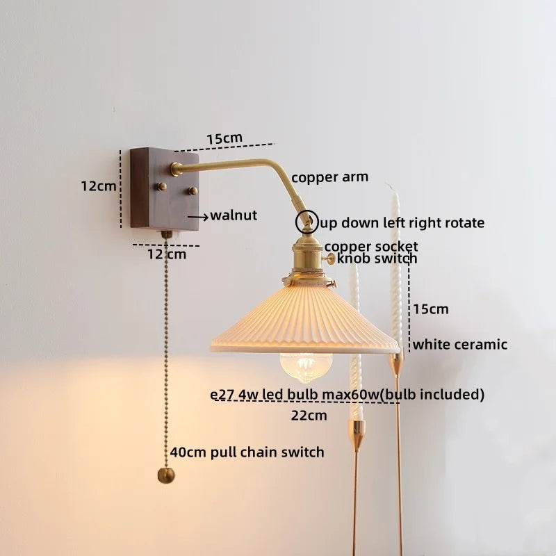 Glass Walnut LED Wall Light - Modern Bedroom Living Room Home Decor