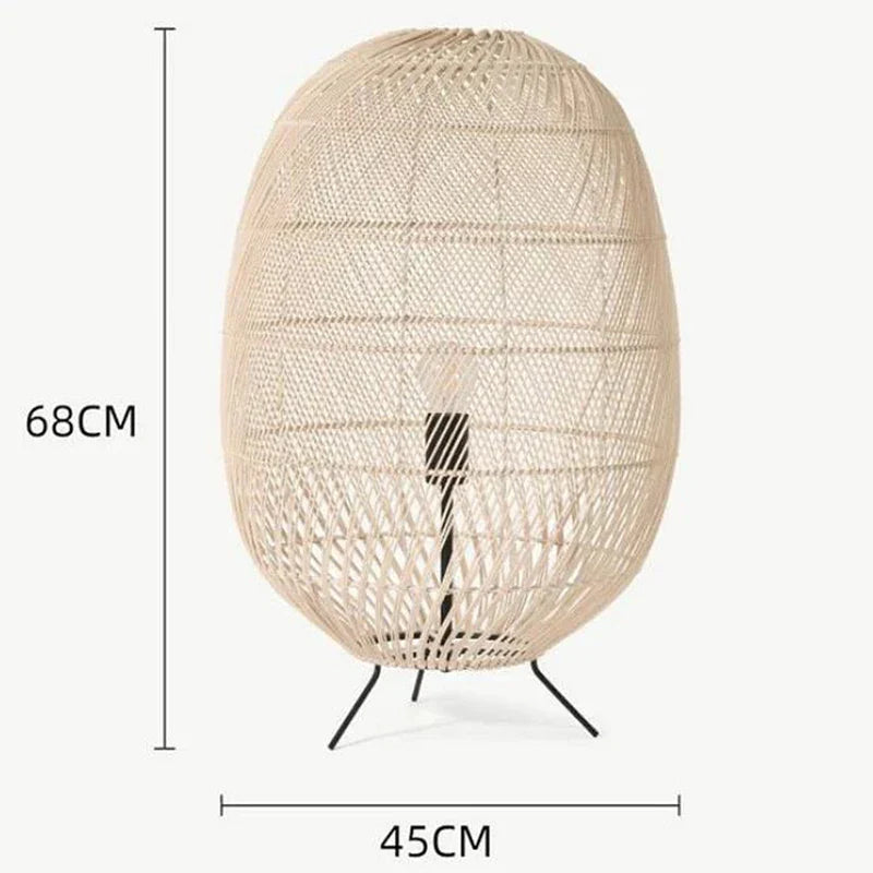 Rattan Ball Floor Lamp for Living Room, Bedroom, Study - Hand-Woven Wood Floor Light