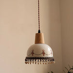 Afralia™ White Ceramic Tassel LED Pendant Lamp - Modern Nordic Wood Hand-drawn Fixture for Bedroom and Cafe