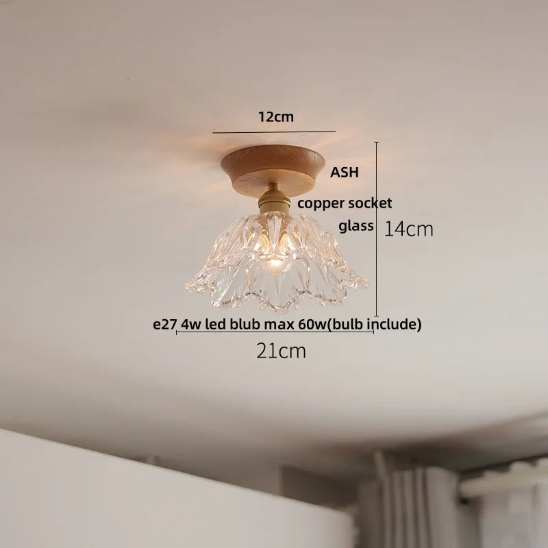 White Ceramic LED Ceiling Lamp Wood Ash Nordic Modern Copper Light