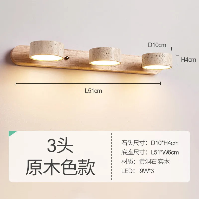 Travertine Wall Sconce Light Wood Rotatable for Bedroom Bedside