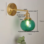 Nordic LED Glass Wall Light Fixture with Pull Chain Switch - Modern Rotating Bedside Lamp