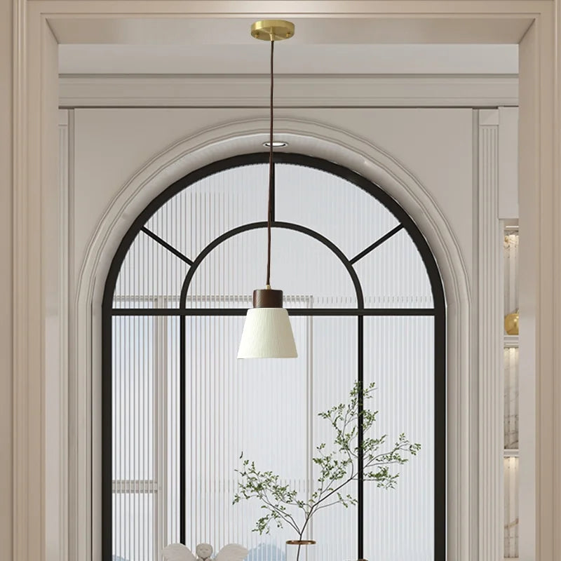 Afralia™ Ceramic LED Pendant Light Fixture Minimalist Wood Decor Hanging Lamp