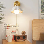 Copper LED Wall Light Fixture Pull Chain Switch Simple Art Bedside Lamp