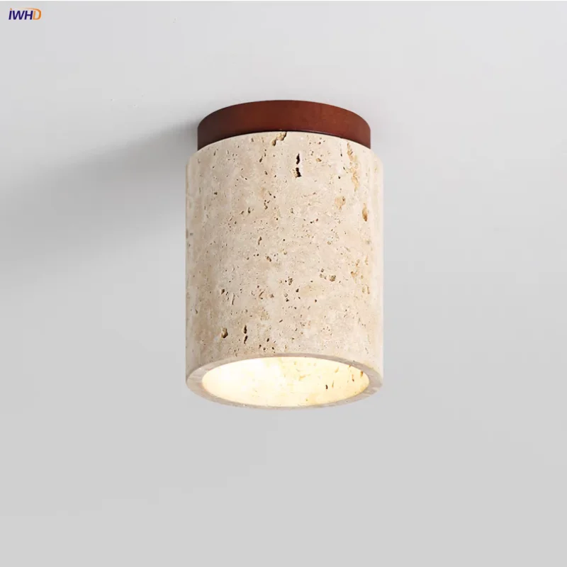 Wood Canopy LED Ceiling Lights Travertine Flush Mount Ceiling Lamp