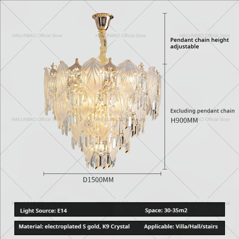 French Crystal Chandelier Cream Wind Lighting Elegant Luxury Lights