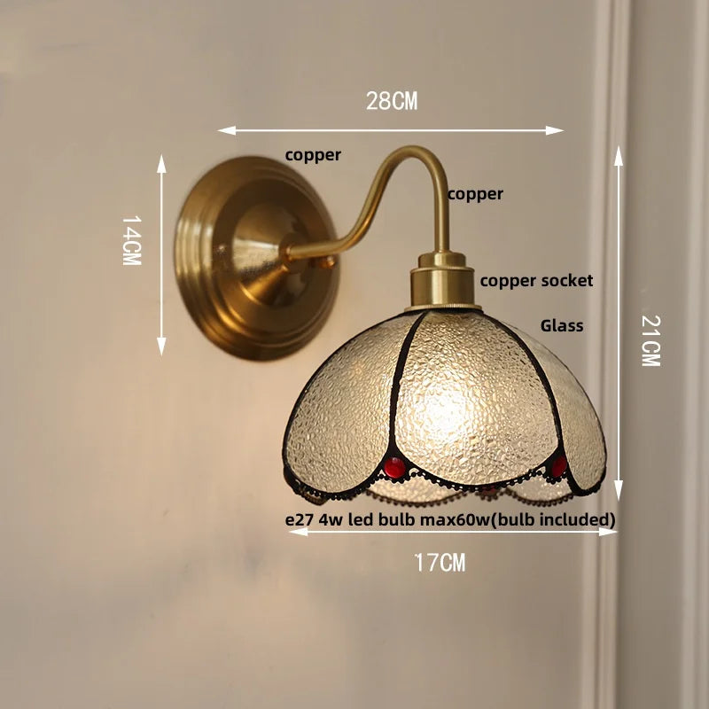 Glass Brass Wall Sconce LED Light Fixture for Dining Living Room Bathroom Mirror