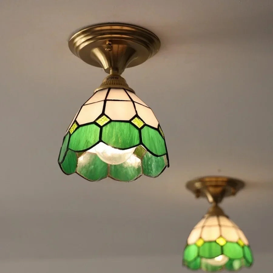 Tiffany Glass LED Ceiling Light - Modern Nordic Style Flush Mount Lamp