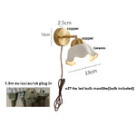 Copper LED Wall Light Fixture Pull Chain Switch Simple Art Bedside Lamp