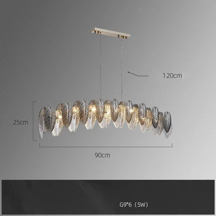 White Glass Feather LED Chandelier - Designer Oval Goose Feather Lighting