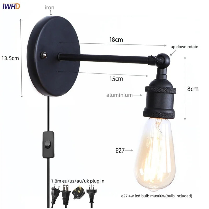 Afralia™ Loft LED Wall Light Industrial Vintage Bedroom Bedside Lamp