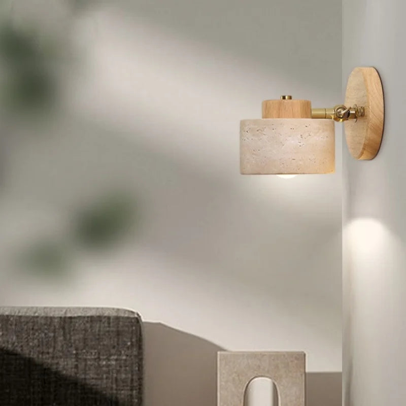 Afralia™ Yellow Travertine Iron Rotate LED Wall Light - Modern Nordic Bedroom Sconce