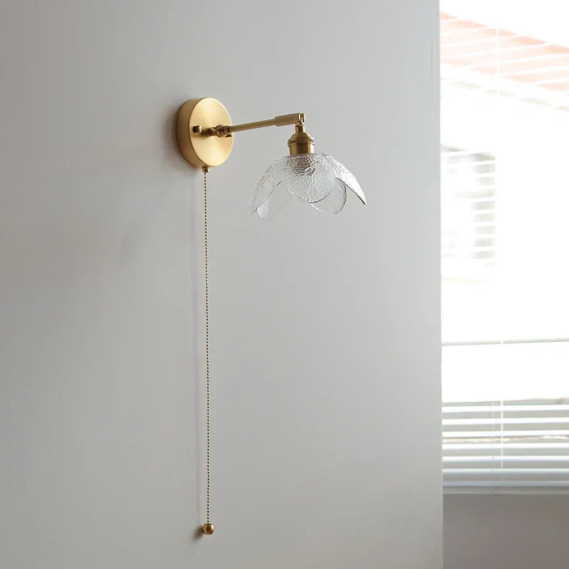 Modern Copper Glass Wall Light with Pull Chain Switch