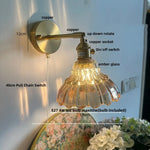 Flower Glass Pull Chain Wall Sconce, Rotatable Copper LED Stair Light