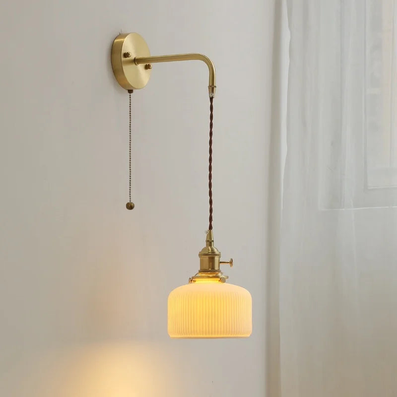 Ceramic Copper LED Wall Lamp with Pull Chain Switch for Modern Style Interiors