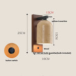 Yellow Travertine Wood Canopy LED Wall Light, Japan Style Bedside Lamp