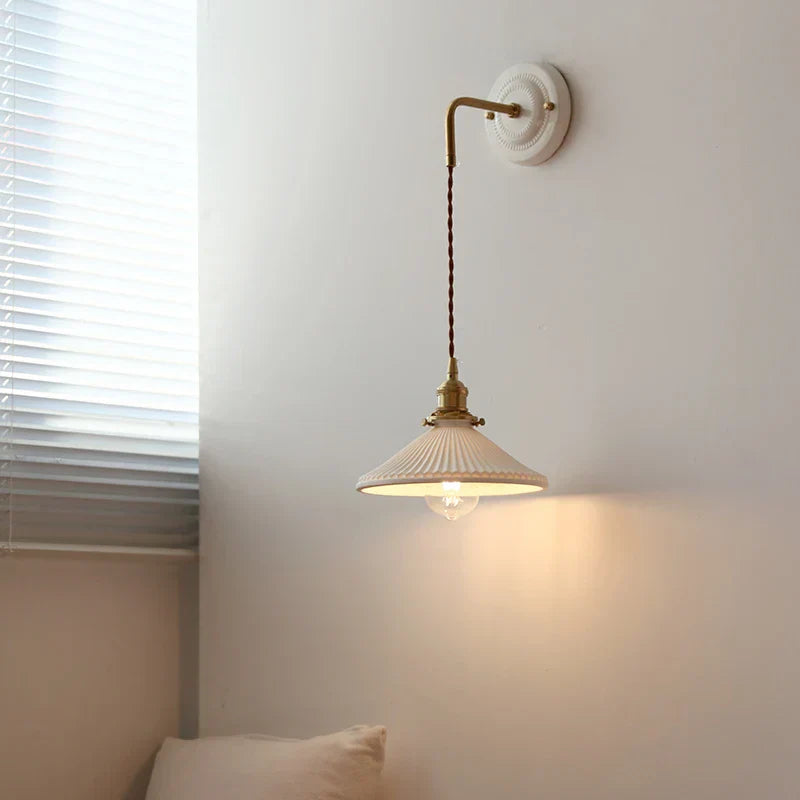 Afralia™ Adjustable LED Wall Sconce Lamp Stripe Ceramic Copper Mirror Bedside