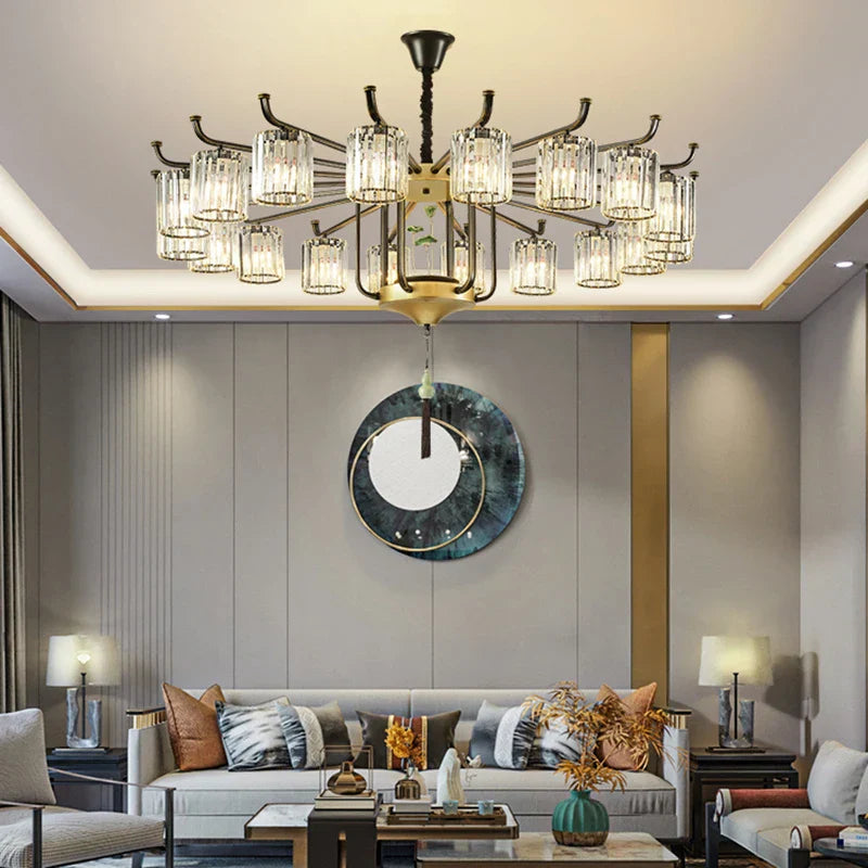 Luxury Copper Jade Chandelier for Middle Floor Living Room
