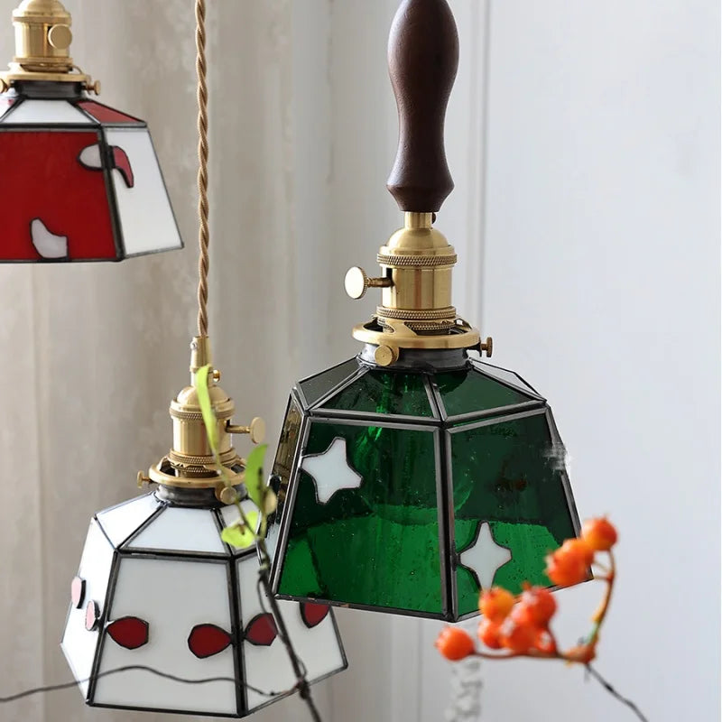 Afralia™ Red Tiffany Glass Knob Switch Pendant Lamp - Nordic Handcrafted LED Hanging Light