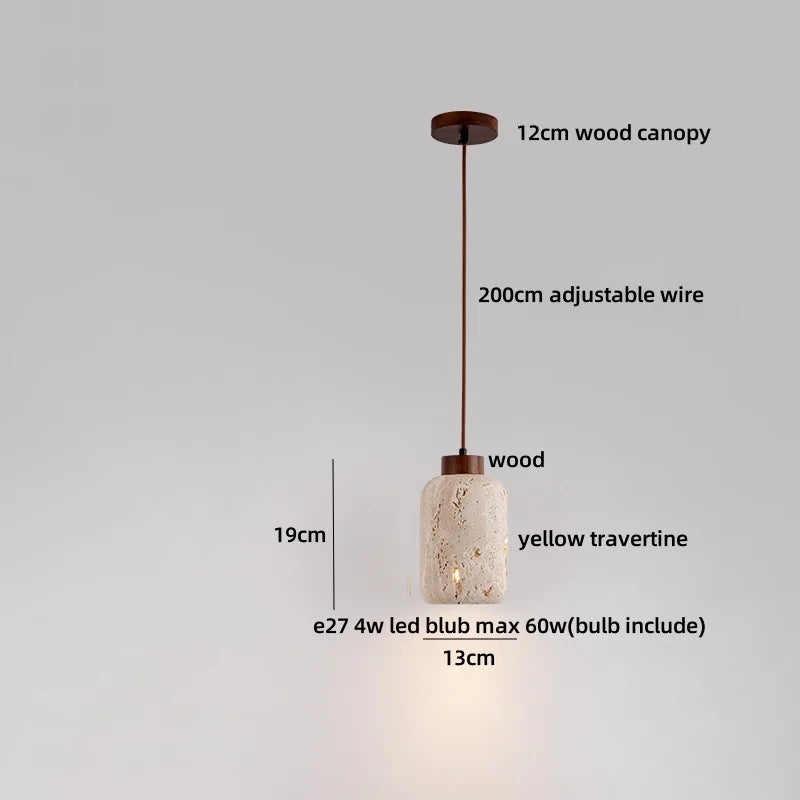 Afralia™ Wabi Sabi LED Pendant Light - Yellow Travertine Brown Wood - Modern Stone Hang Lamp