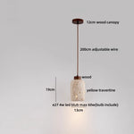 Afralia™ Wabi Sabi LED Pendant Light - Yellow Travertine Brown Wood - Modern Stone Hang Lamp