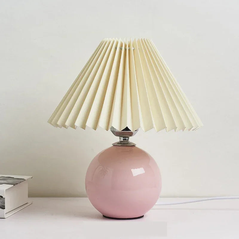 Nordic Ceramics Table Lamp - Modern Desk Light with Pleated Lampshade for Cozy Home Lighting
