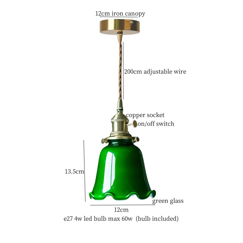 Afralia™ Green Glass LED Pendant Light for Home Decor and Cafe Lighting