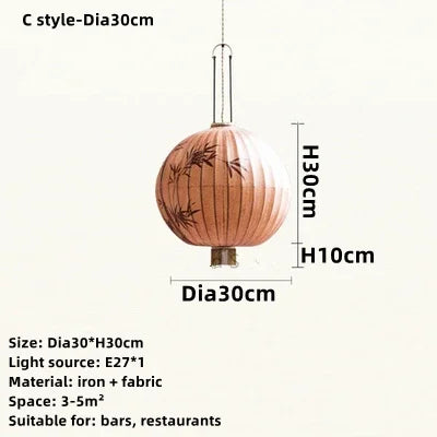 Handmade Japanese Lantern Painting Pendant Lamp Fabric Chandelier