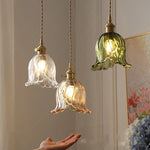 Nordic Green Glass LED Pendant Lamp for Dining Room, Adjustable Modern Stair Hanging Light