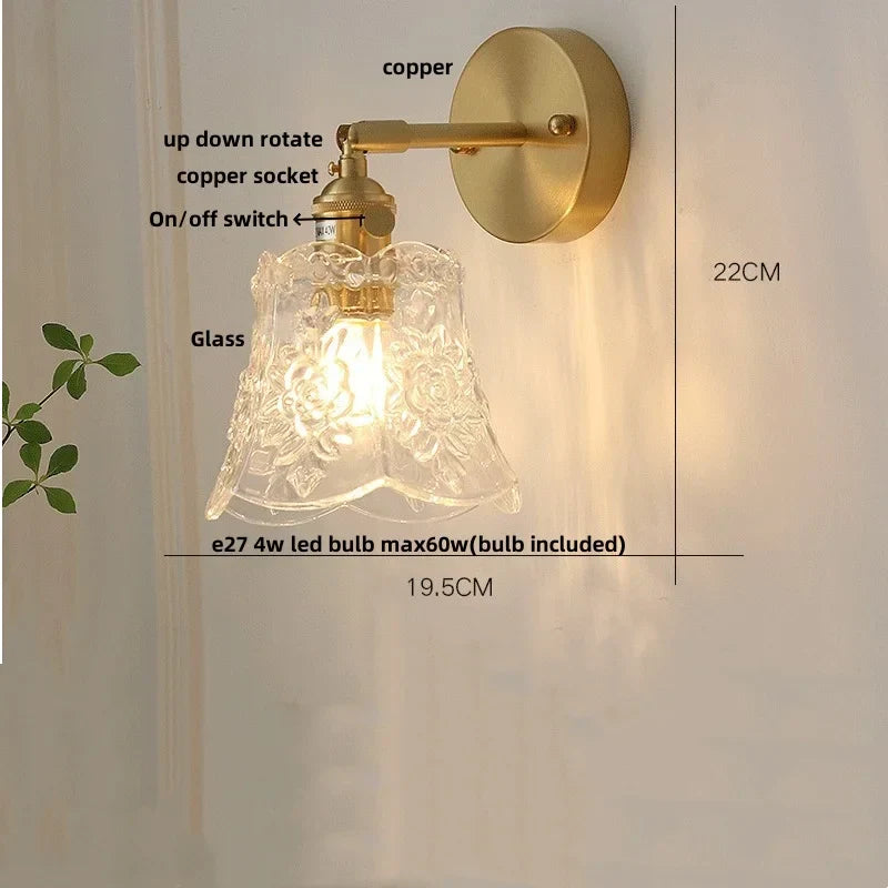 Brass E27 LED Wall Sconce Pull Chain Switch Stair Light Fixtures