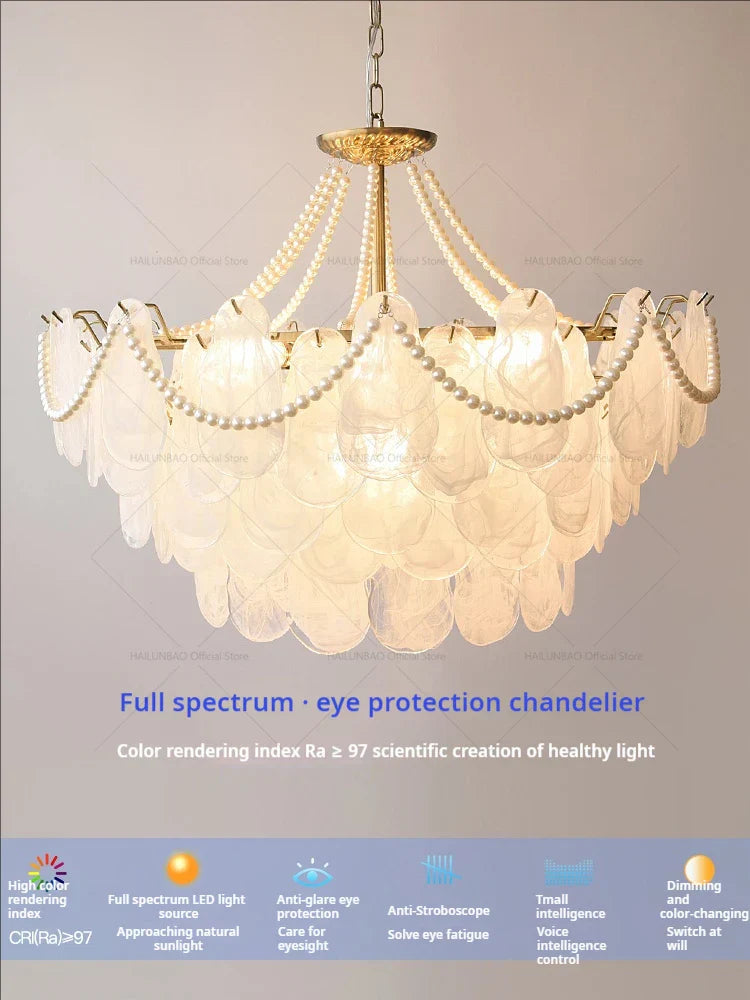 French Chandelier Garden Light with K9 Crystal | Elegant Pearl Shell Design