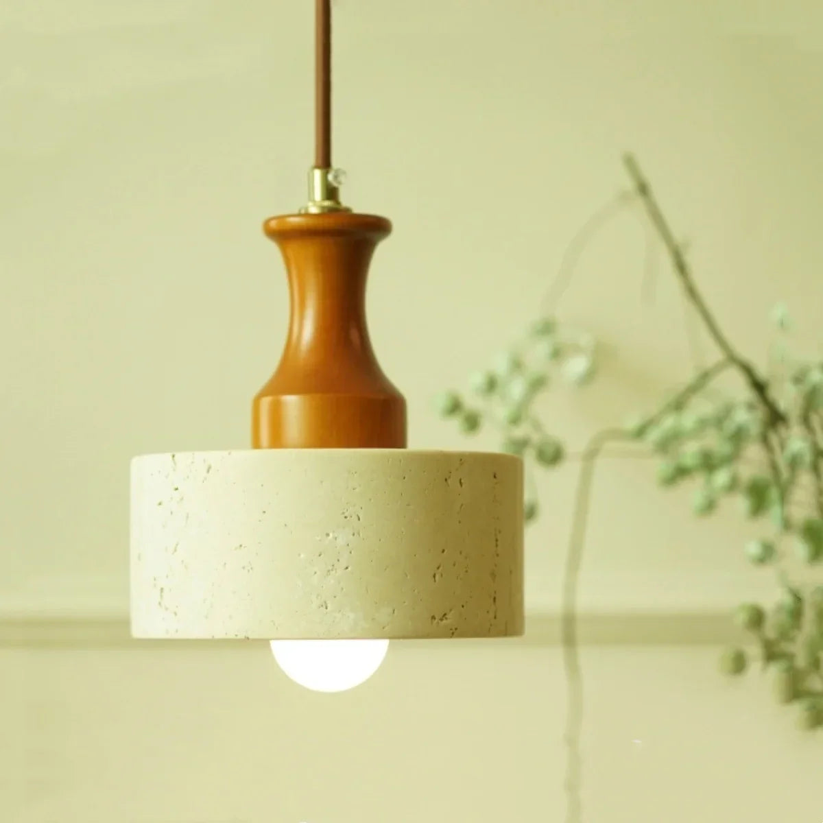 Wabi Sabi LED Pendant Lights Brown Wood Stone Yellow Travertine Hang Lamp